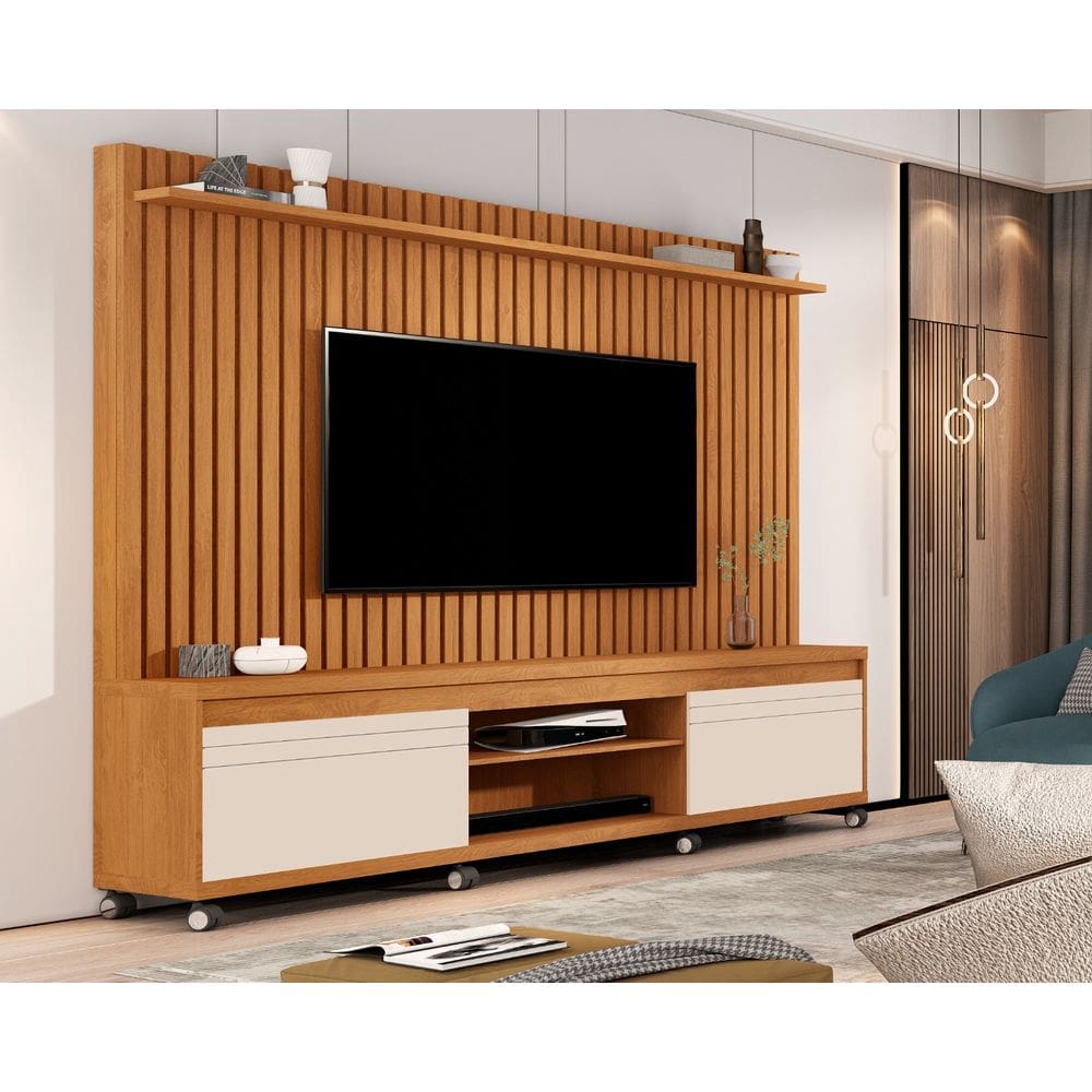 Estante Home Para Tv até 65 Polegadas Orion 220cm Nature com OffWhite - Rede Móveis