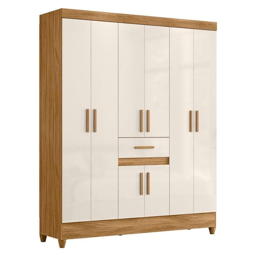 Guarda Roupa Casal Portugal 6 Portas 165 Cm Moval Freijo Off White