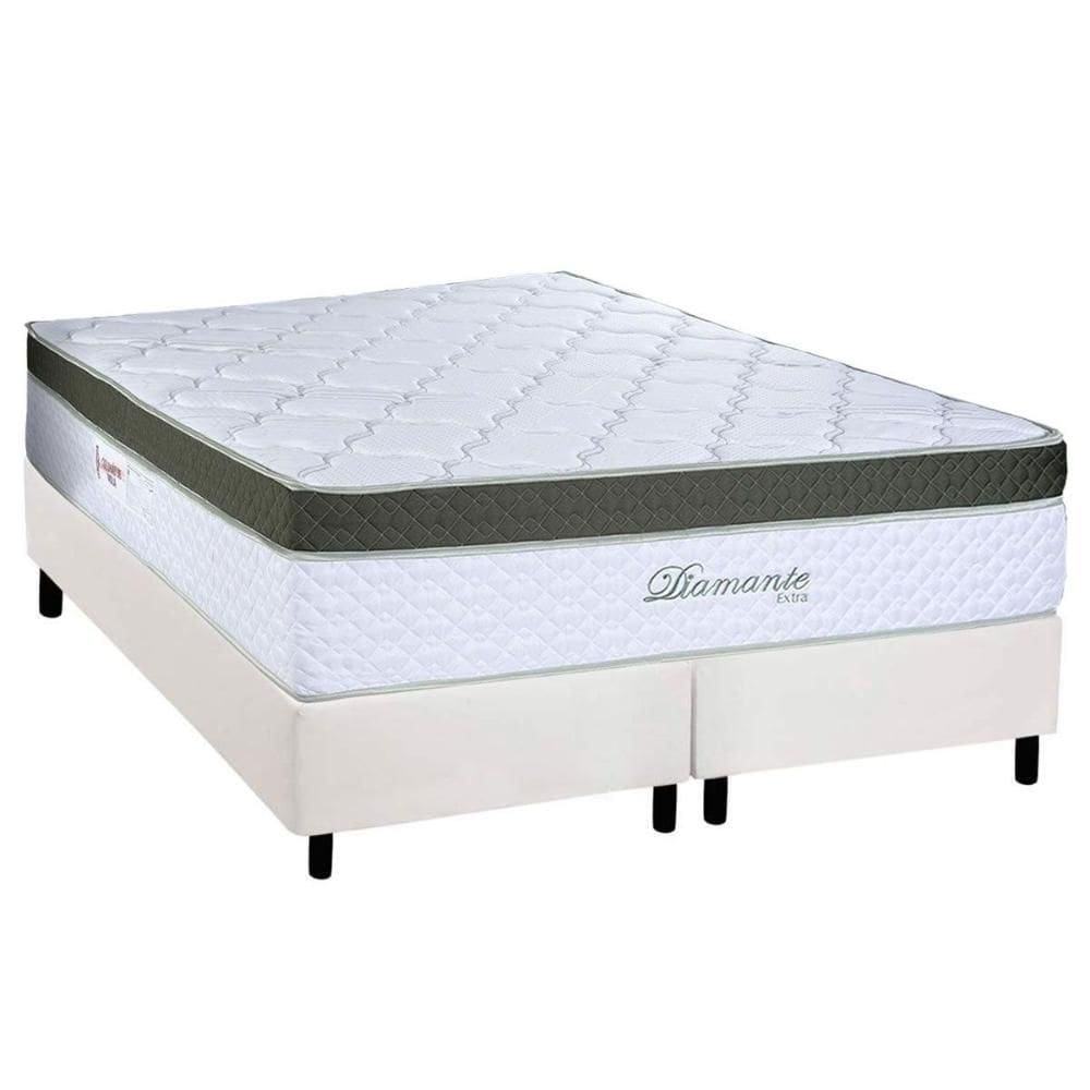 Cama Box Queen: Colchão Molas Molas Ensacadas Ensacadas Paropas Diamante Extra White + Base CRC Corano White (158x198)