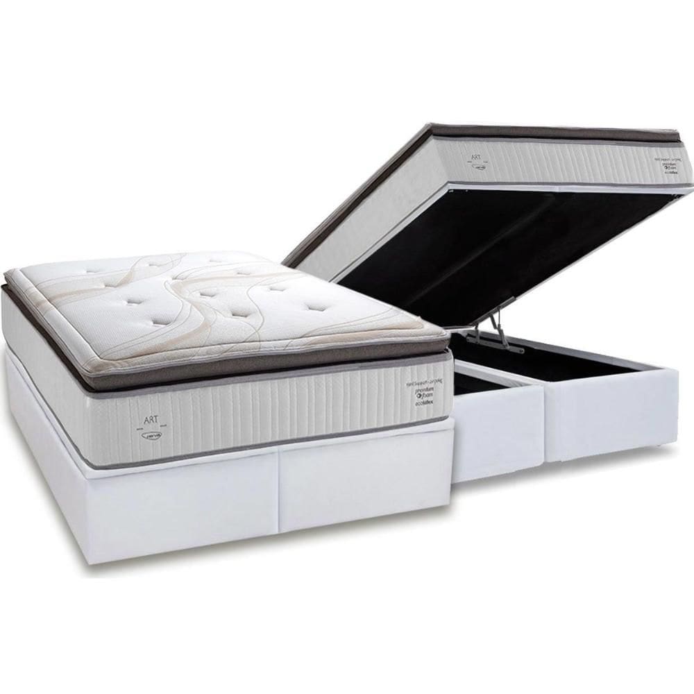 Cama Box Baú King: Colchão Molas Ensacadas Herval C1725 + Base CRC Linhão White (193x203)
