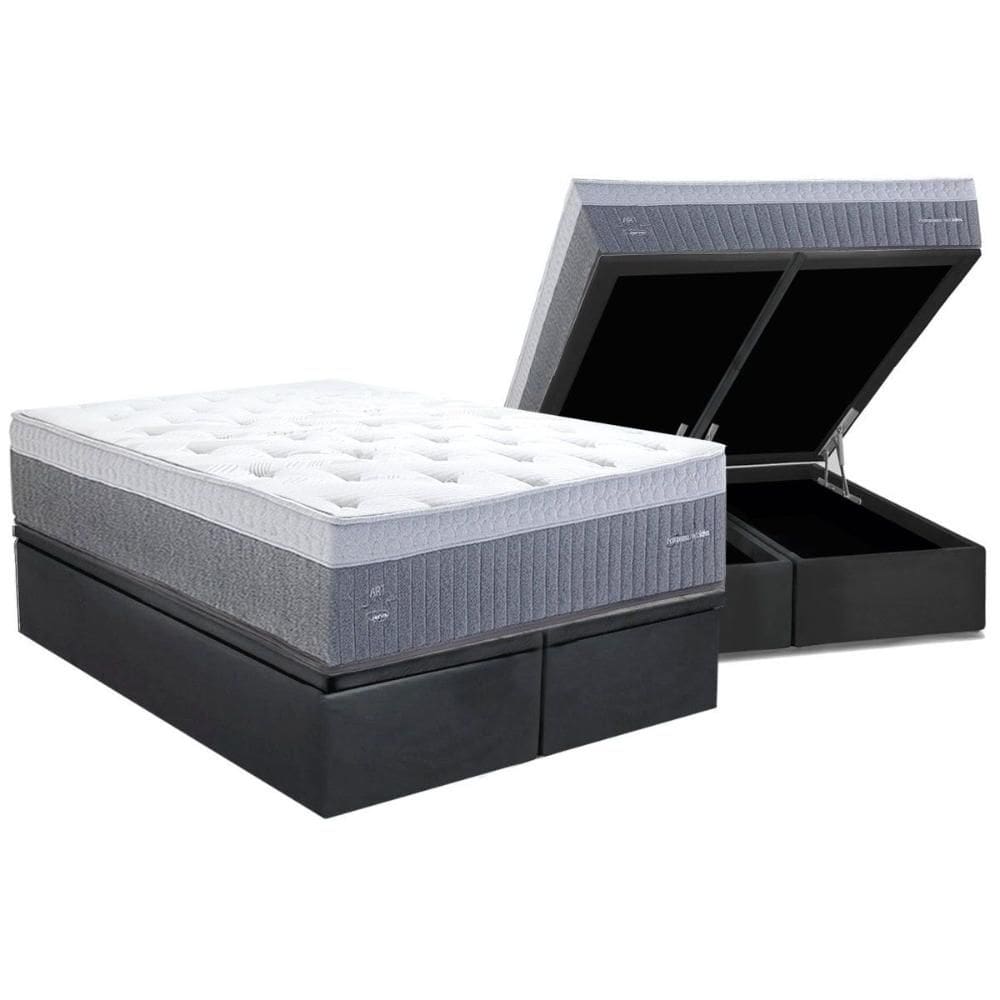Cama Box Baú King: Colchão Molas Ensacadas Herval C1739 + Base CRC Suede Gray (193x203)