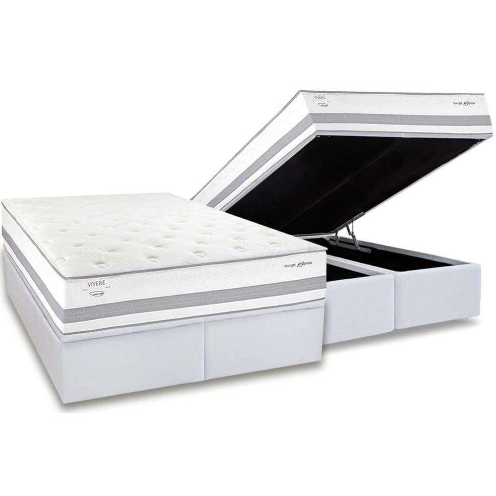 Cama Box Baú King: Colchão Molas Ensacadas Herval C1741 + Base CRC Linhão White (193x203)