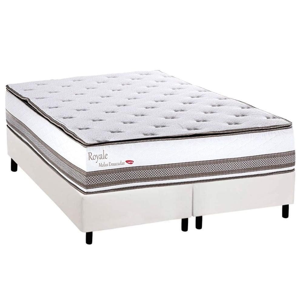 Cama Box King: Colchão Molas Ensacadas Herval Royale + Base CRC Corano White (193x203)