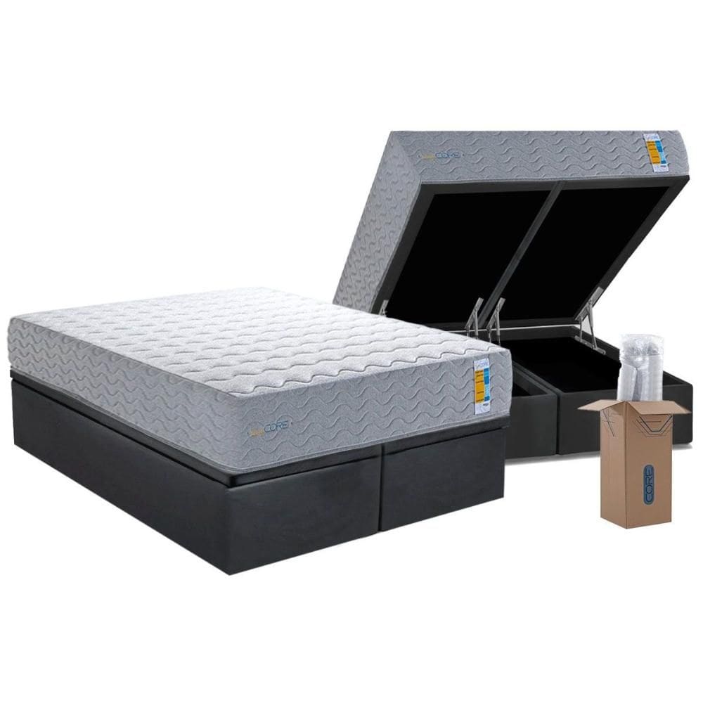 Cama Box Baú King: Colchão Molas Molas Ensacadas Ensacadas Herval Bumpcore + Base CRC Suede Gray (193x203)