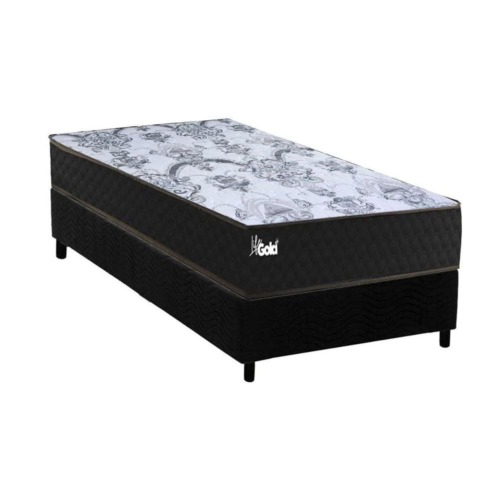 Cama Box Solteiro: Colchão Molas Molas Ensacadas Ensacadas Paropas Life Gold + Base CRC Suede Black (88x188)
