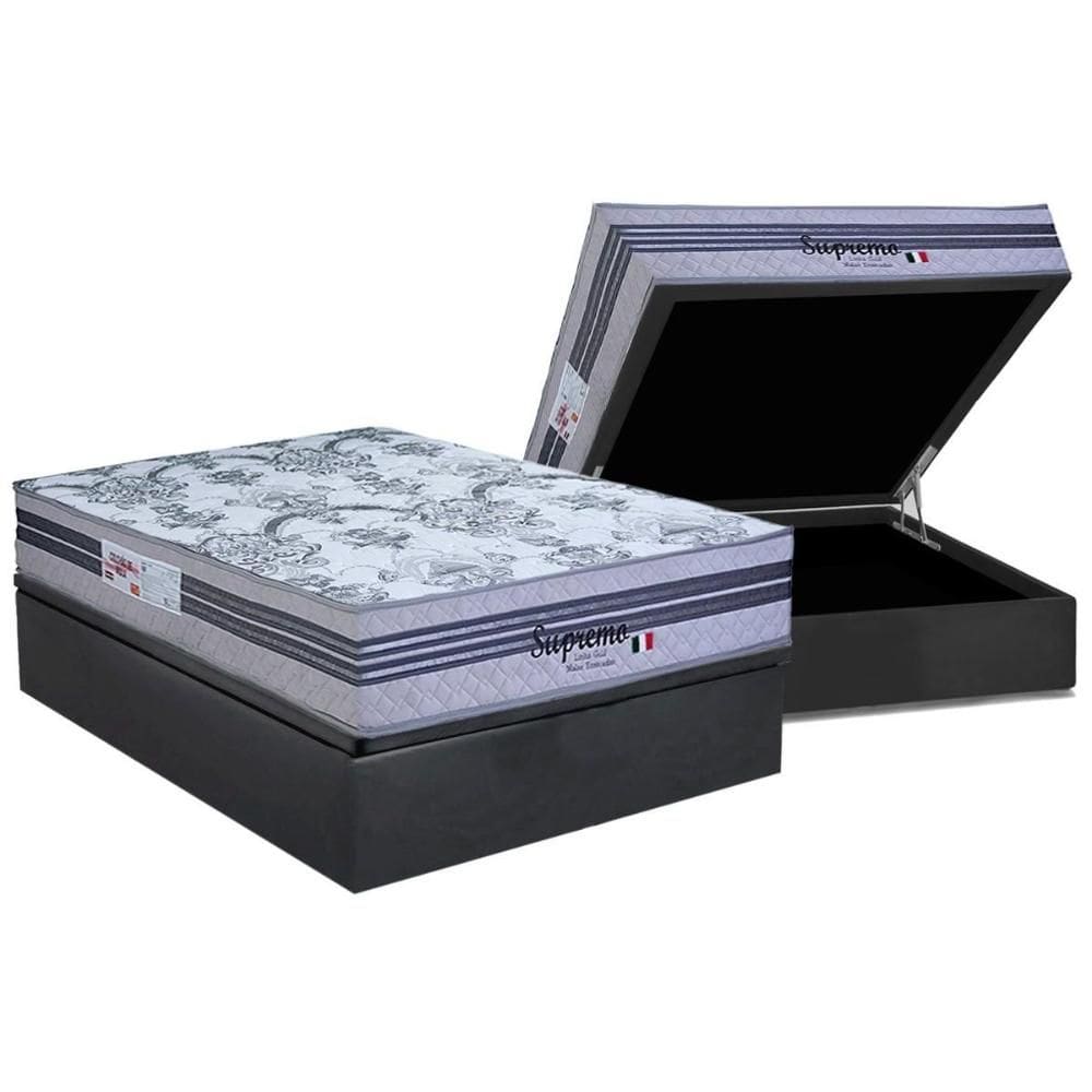 Cama Box Baú Casal: Colchão Molas Molas Ensacadas Ensacadas Paropas Supremo Gray + Base CRC Suede Gray (138x188)