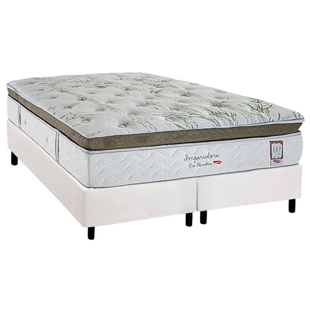 Cama Box Queen: Colchão Molas Ensacadas Herval Imperatore Eco Bamboo + Base CRC Corano White (158x198)