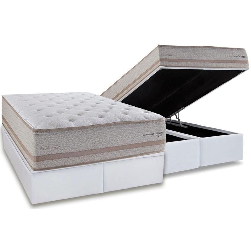 Cama Box Baú King: Colchão Molas Molas Ensacadas Ensacadas Herval C1740 + Base CRC Linhão White (193x203)
