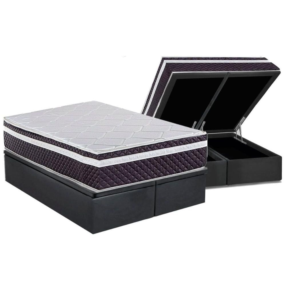 Cama Box Baú Queen: Colchão Molas Molas Ensacadas Ensacadas Herval C1789 + Base CRC Suede Gray (158x198)