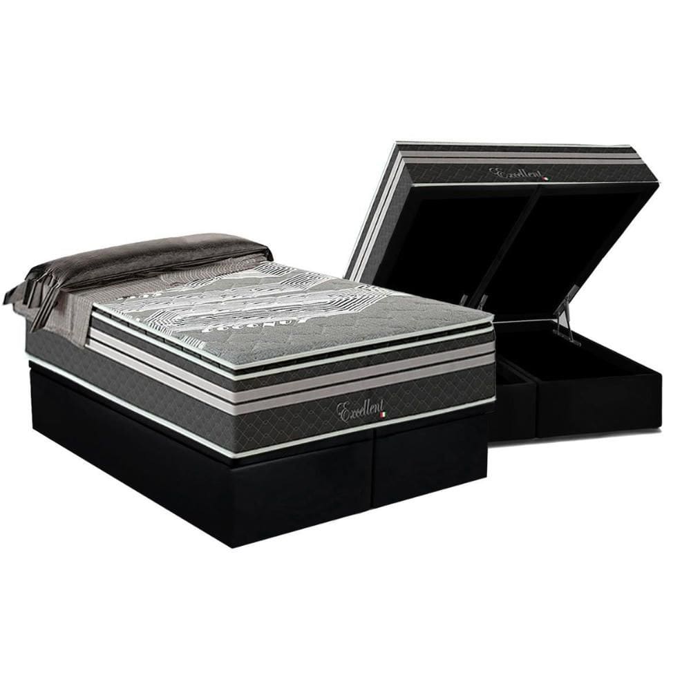 Cama Box Baú King: Colchão Molas Molas Ensacadas Ensacadas Paropas Excellent Grafite + Base CRC Suede Black (193x203)