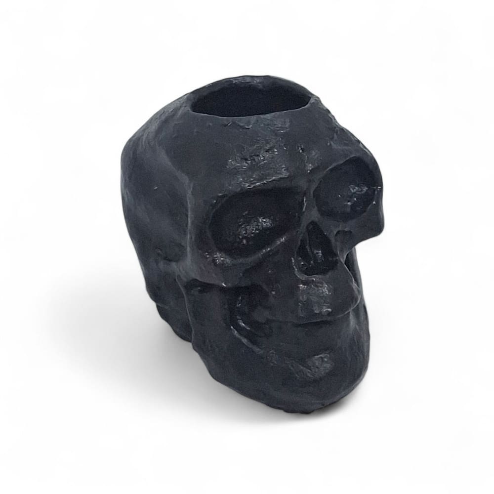 Porta Velas Pequeno de Caveira Preta Detalhada 5 cm