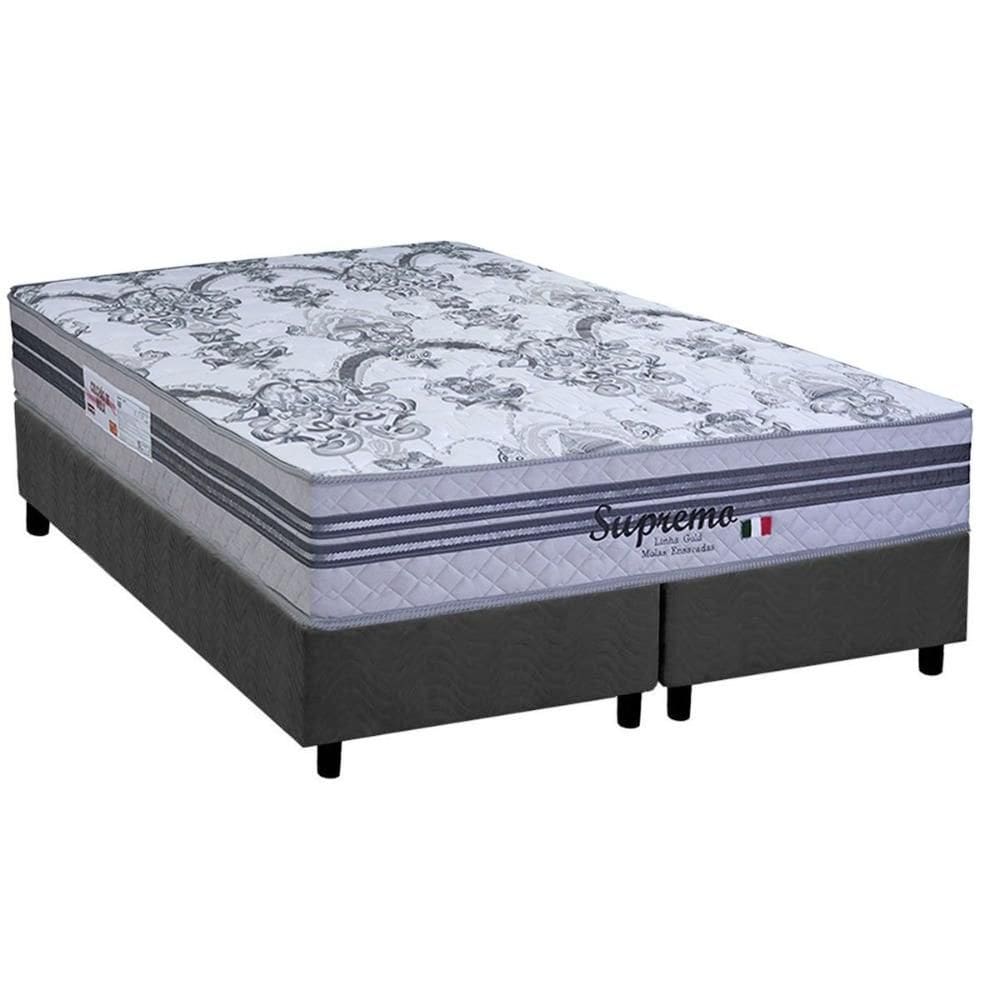 Cama Box Queen: Colchão Molas Molas Ensacadas Ensacadas Paropas Supremo Gray + Base CRC Suede Gray (158x198)