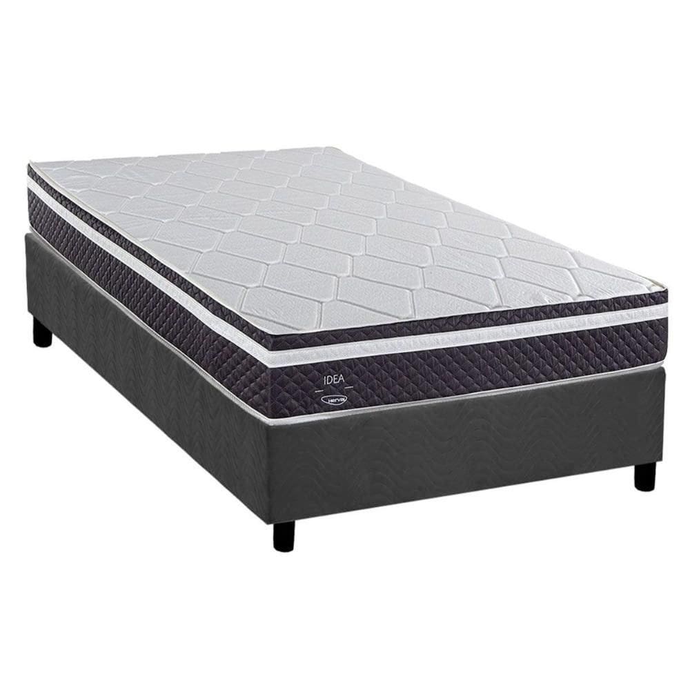 Cama Box Solteiro: Colchão Molas MasterPocket Ensacadas Herval C1789 + Base CRC Suede Gray (88x188)