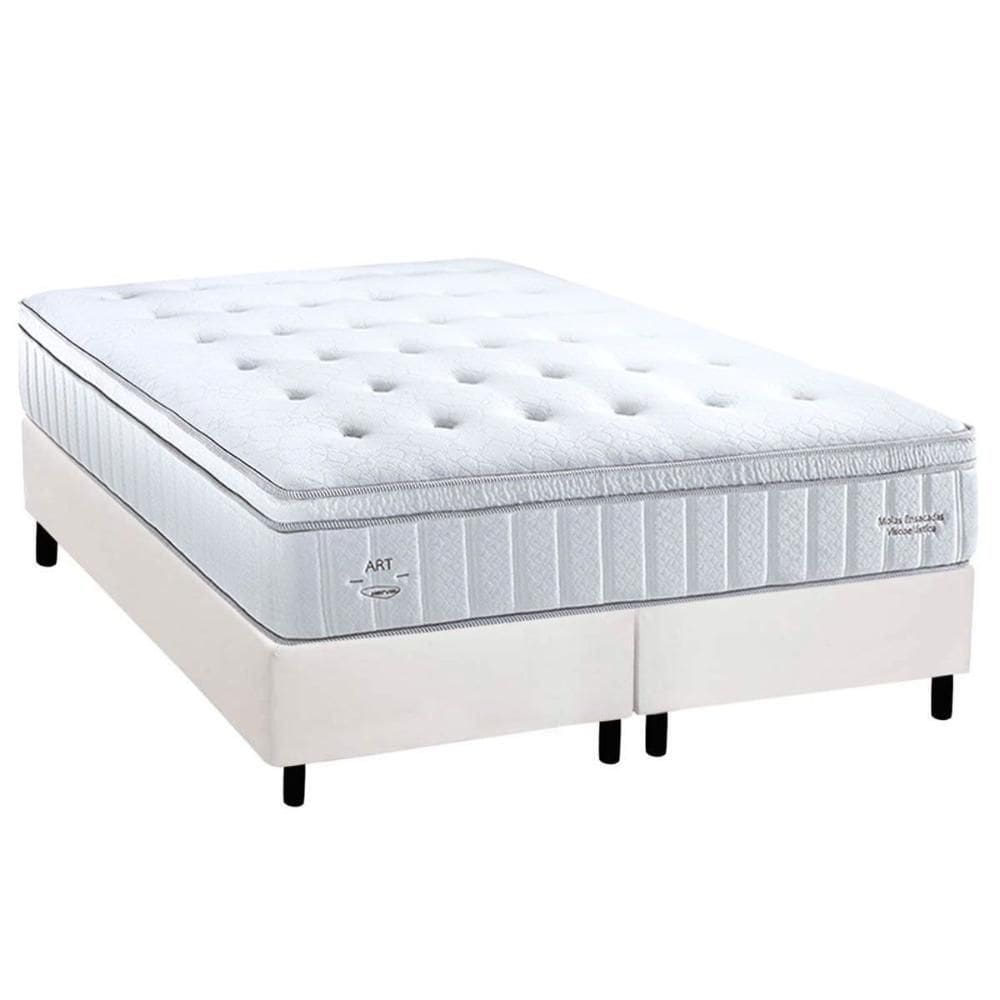 Cama Box Queen: Colchão Molas Ensacadas Herval C1781 + Base CRC Corano White (158x198)