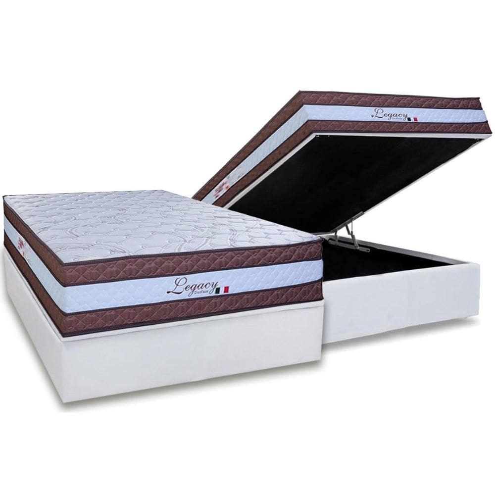 Cama Box Baú Casal: Colchão Molas Molas Ensacadas Ensacadas Paropas Legacy White + Base CRC Linhão White (138x188)
