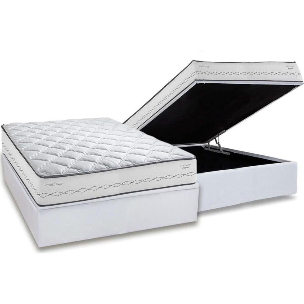 Cama Box Baú Casal: Colchão Molas MasterPocket Ensacadas Herval C1721 + Base CRC Linhão White (138x188)