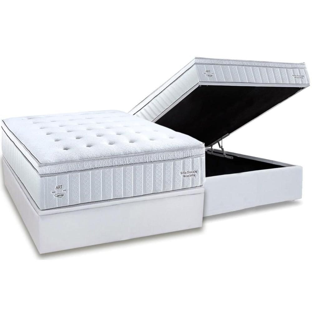 Cama Box Baú Casal: Colchão Molas MasterPocket Ensacadas Herval C1781 + Base CRC Linhão White (138x188)