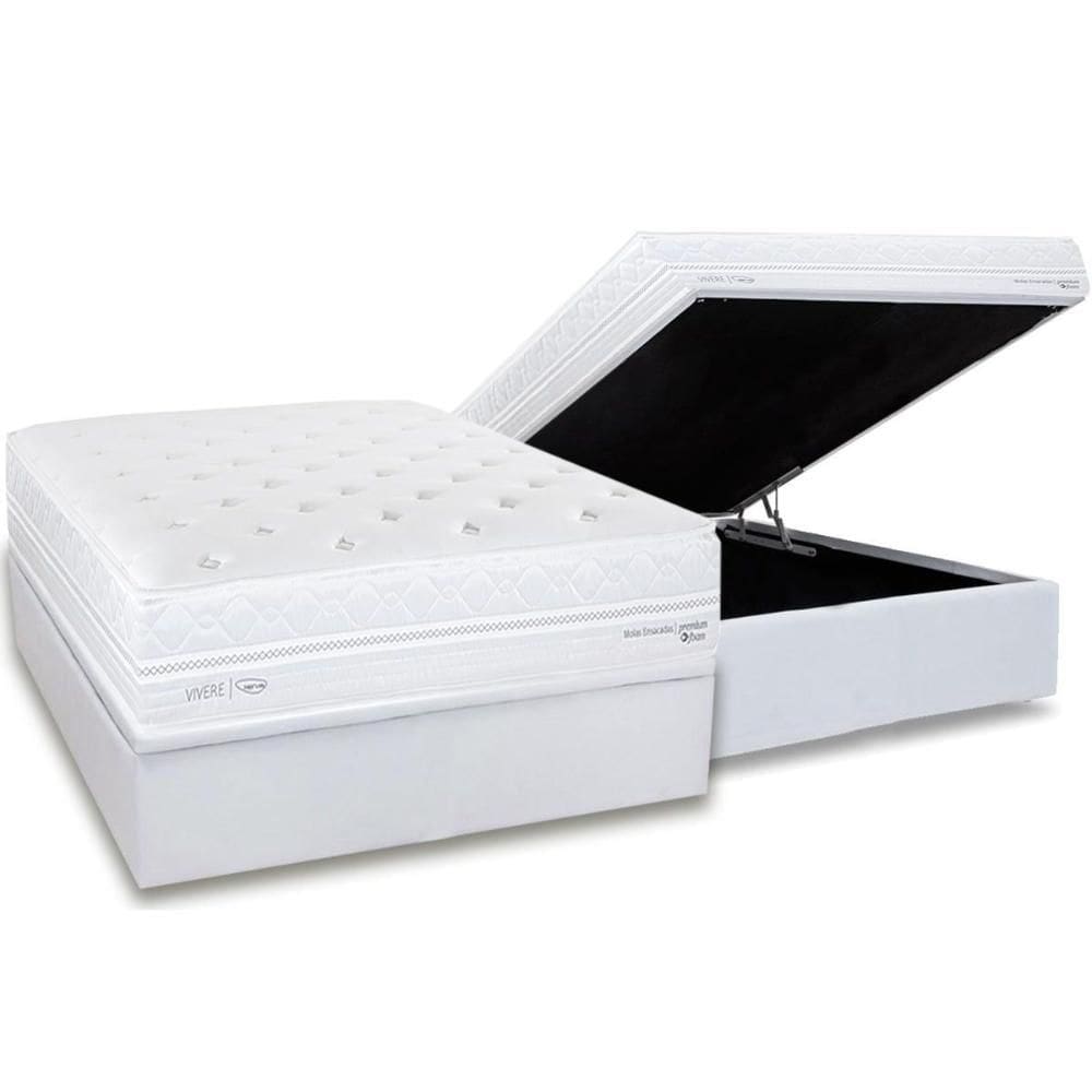 Cama Box Baú Casal: Colchão Molas MasterPocket Ensacadas Herval C1782 + Base CRC Linhão White (138x188)