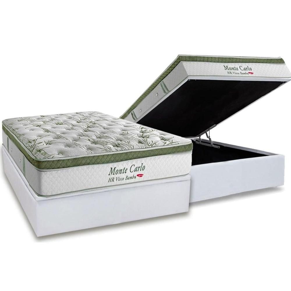 Cama Box Baú Casal: Colchão Molas Ensacadas Herval Monte Carlo Visco + Base CRC Linhão White (138x188)