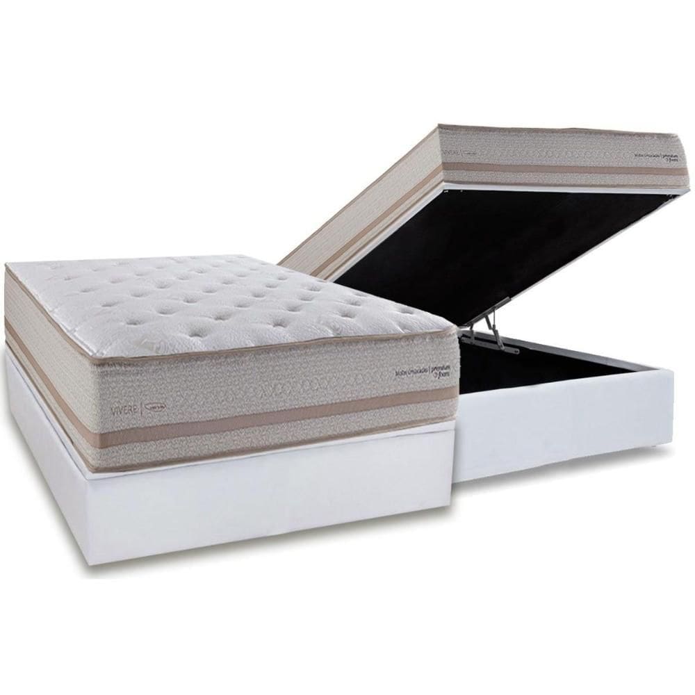 Cama Box Baú Casal: Colchão Molas MasterPocket Ensacadas Herval C1740 + Base CRC Linhão White (138x188)
