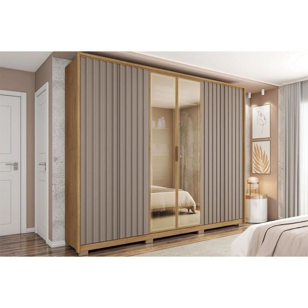 Guarda Roupa Casal 6 Portas E 4 Gavetas C/ Vidro Reflecta Centurium Buriti/fendi - Caemmun