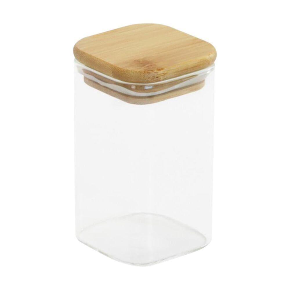 Pote Hermético De Vidro Borossilicato 250ml Com Tampa De Bambu - Square Storage Jar