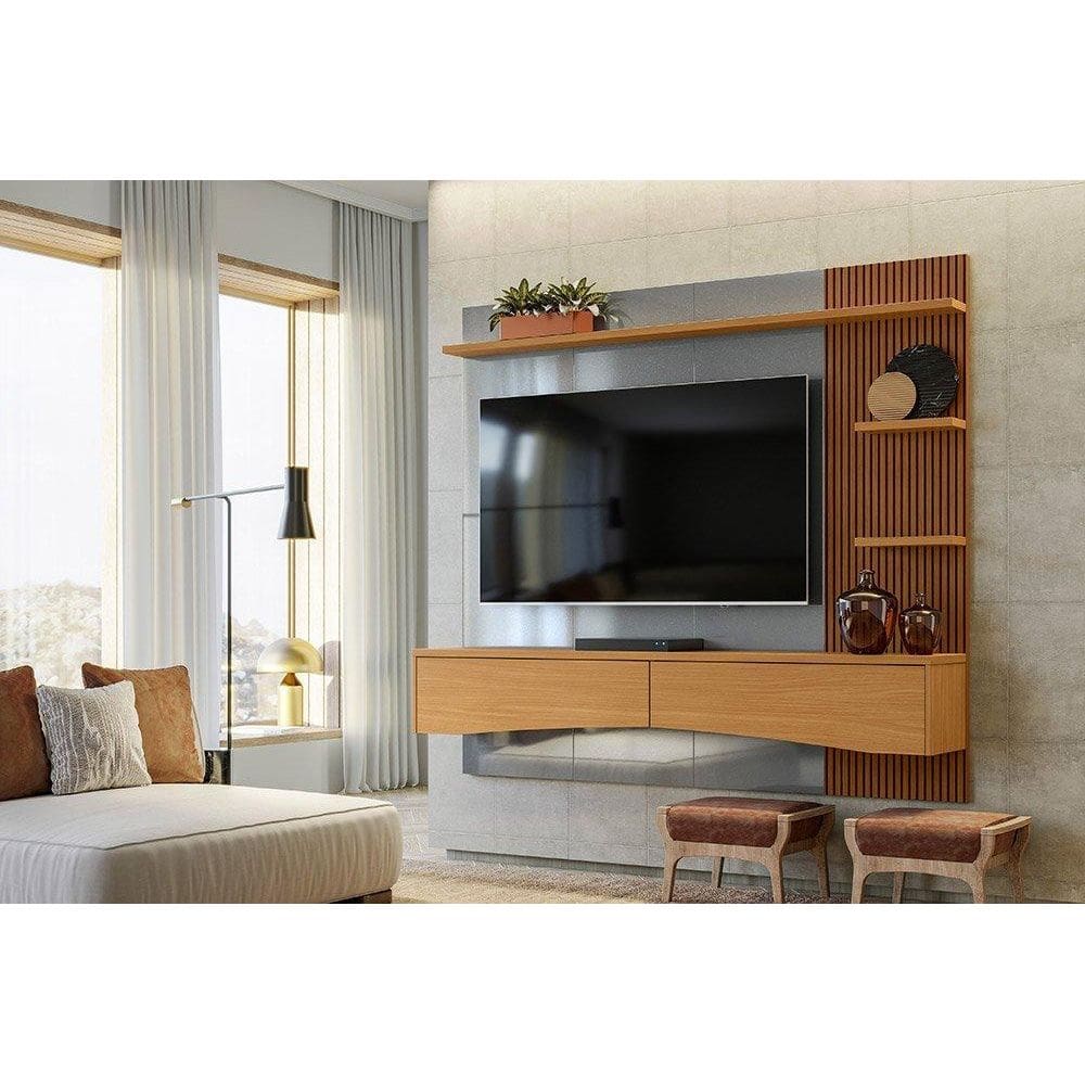 Painel p/ TVs até 65” Europa Cinza Perolizado/Tauari Ripado - Lukaliam