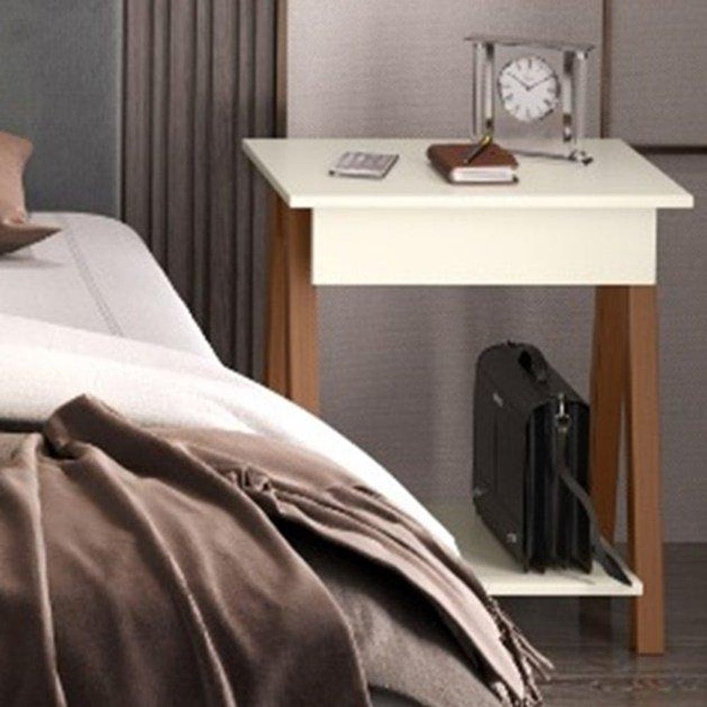 Mesa de cabeceira 1 gaveta Integra Finger Amadeirado/Off White - Ofertamo
