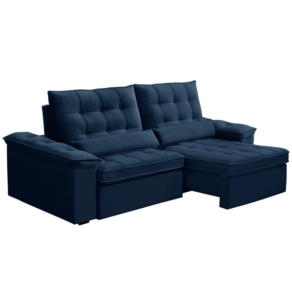 Sofá Retrátil Reclinável Para Sala 3 Lugares 210cm Maresi F04 Veludo Azul - Lyam Decor