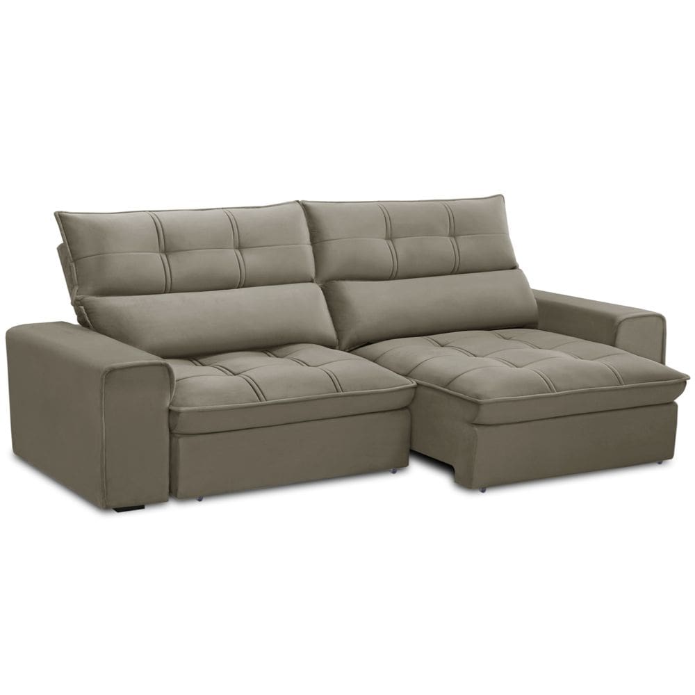 Sofá Retrátil Reclinável Para Sala 3 Lugares 210cm Asaph F04 Veludo Marrom Claro - Lyam Decor
