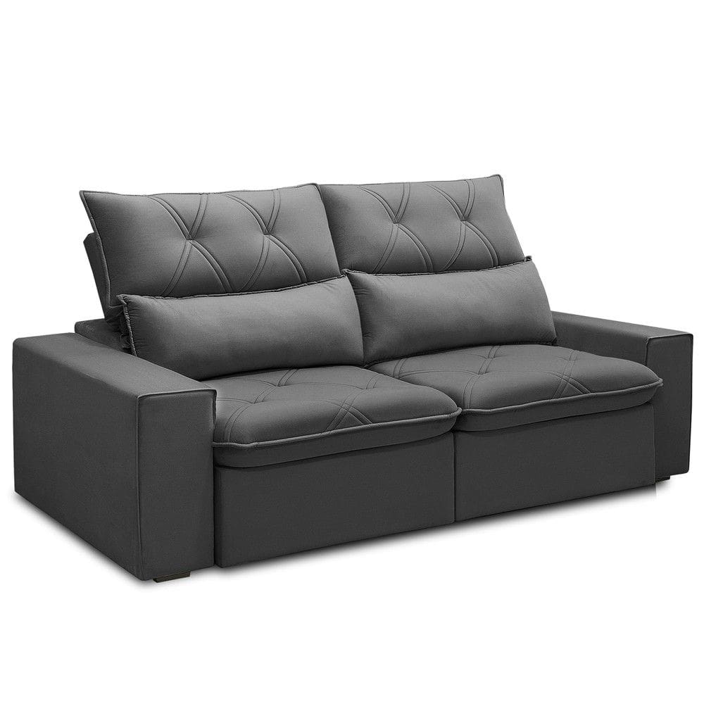 Sofá Retrátil Reclinável Para Sala 3 Lugares 210cm Aires F04 Veludo Cinza Escuro - Lyam Decor