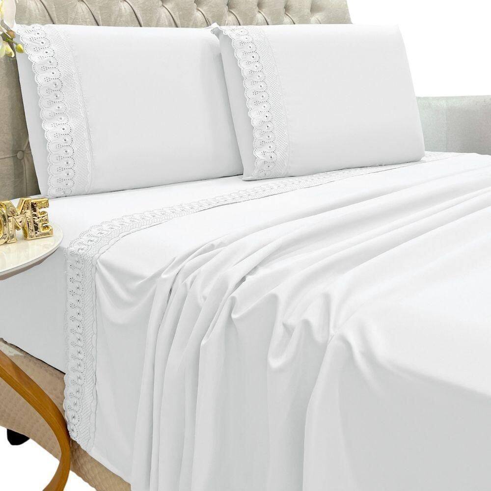 Jogo Lençol Casal Grace Bordado 4pç 100% Poliéster - Branco