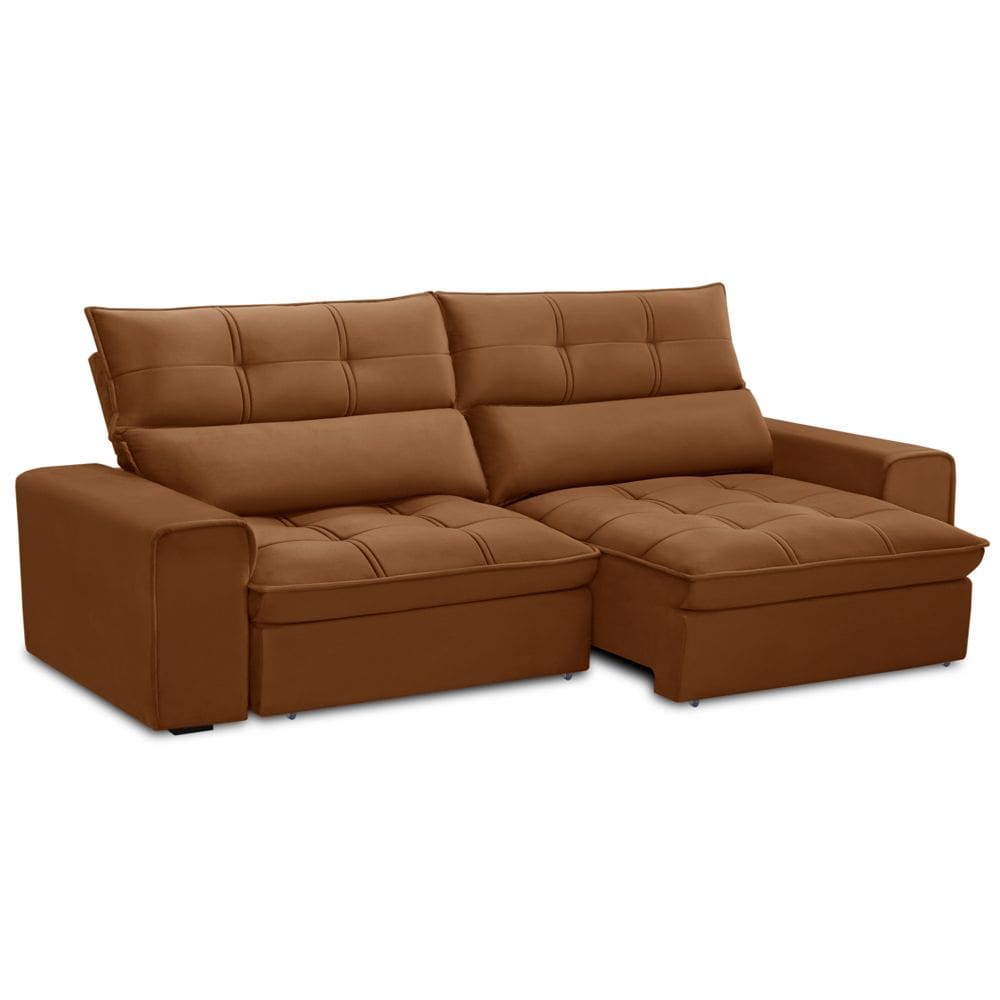 Sofá Retrátil Reclinável Para Sala 3 Lugares 250cm Asaph F04 Veludo Terracota - Lyam Decor