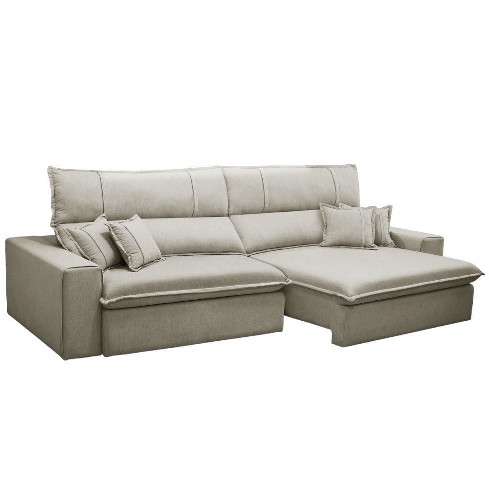 Sofá Retrátil Reclinável Para Sala 3 Lugares 230cm Aisha F04 Veludo Bege - Lyam Decor