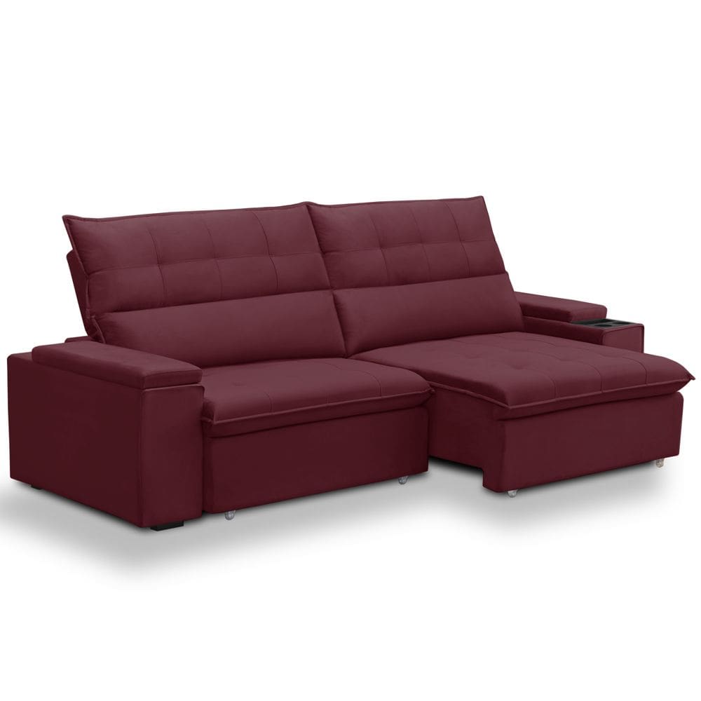 Sofá Retrátil Reclinável Para Sala 3 Lugares 250cm Niels F04 Veludo Vermelho - Lyam Decor