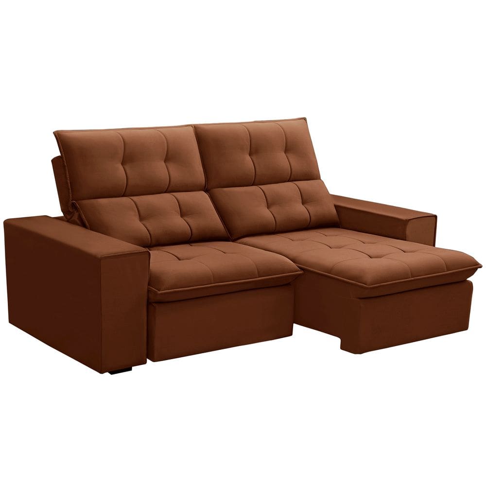 Sofá Retrátil Reclinável Para Sala 3 Lugares 210cm Vincent F04 Veludo Terracota - Lyam Decor