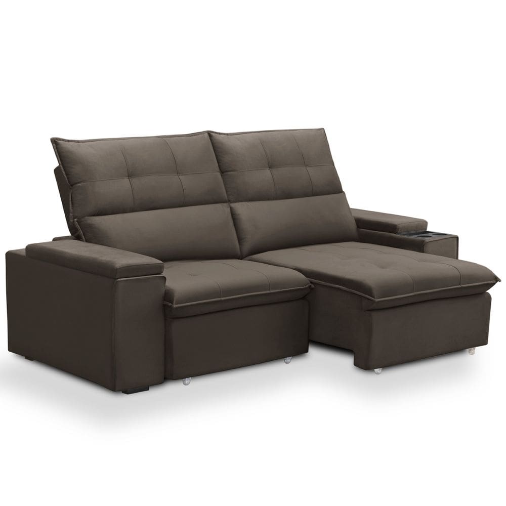 Sofá Retrátil Reclinável Para Sala 3 Lugares 230cm Niels F04 Veludo Marrom - Lyam Decor