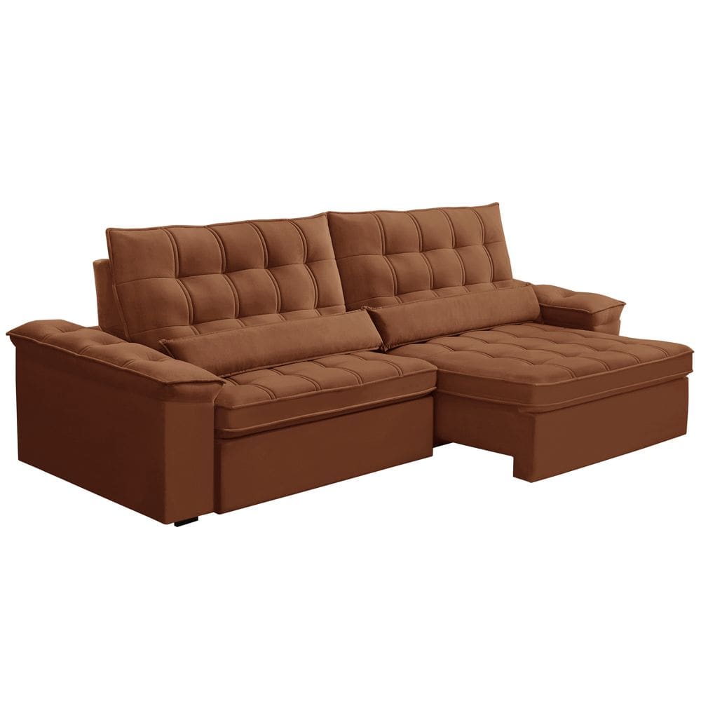 Sofá Retrátil Reclinável Para Sala 4 Lugares 290cm Maresi F04 Veludo Terracota - Lyam Decor