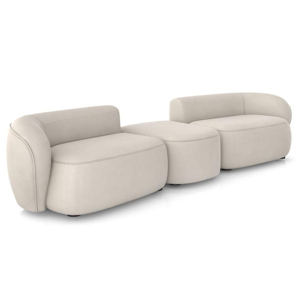 Sofá 3 Lugares Para Sala Living Orgânico Com Puff 302cm Luft P08 Veludo Bege - Lyam Decor