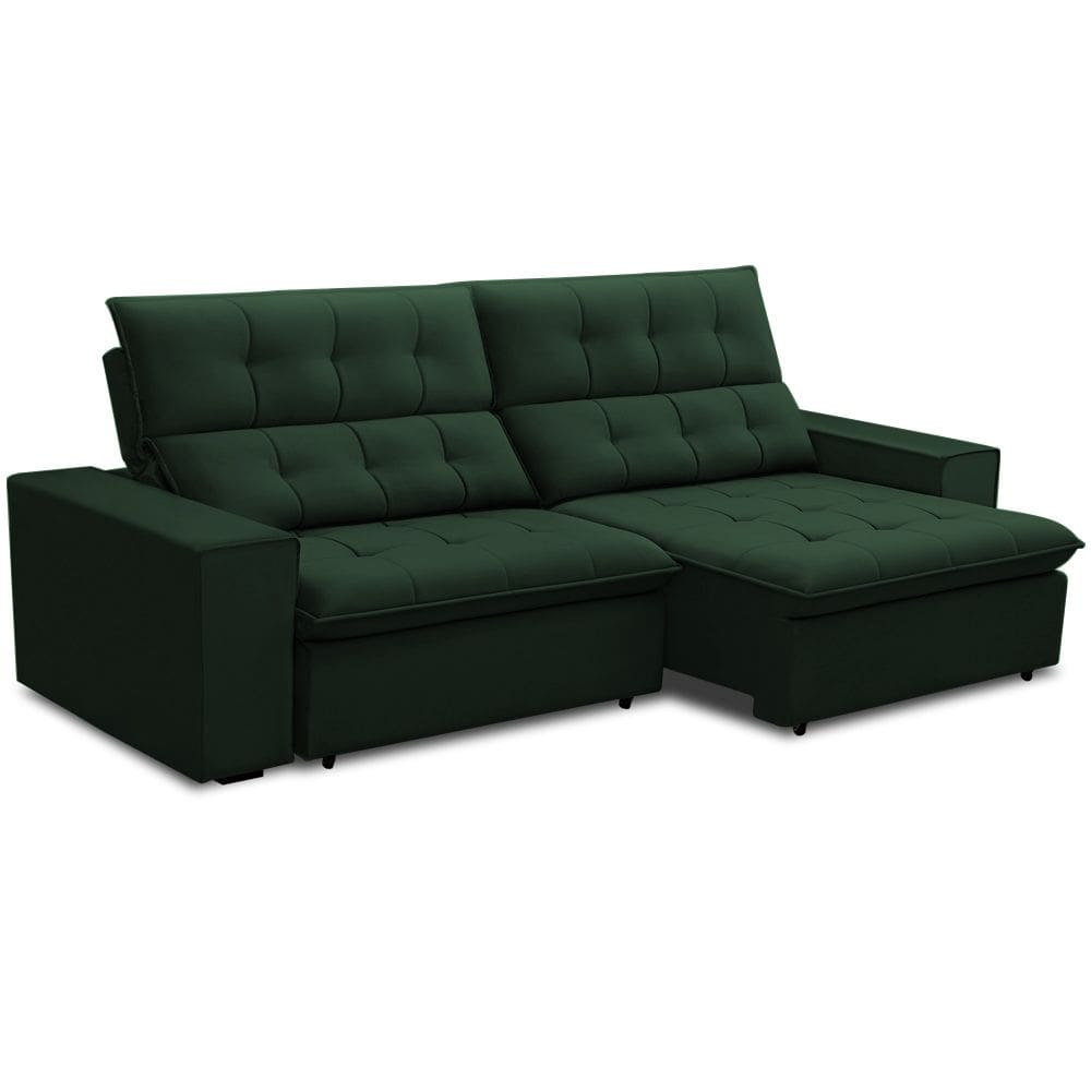 Sofá Retrátil Reclinável Para Sala 3 Lugares 250cm Vincent F04 Veludo Verde - Lyam Decor
