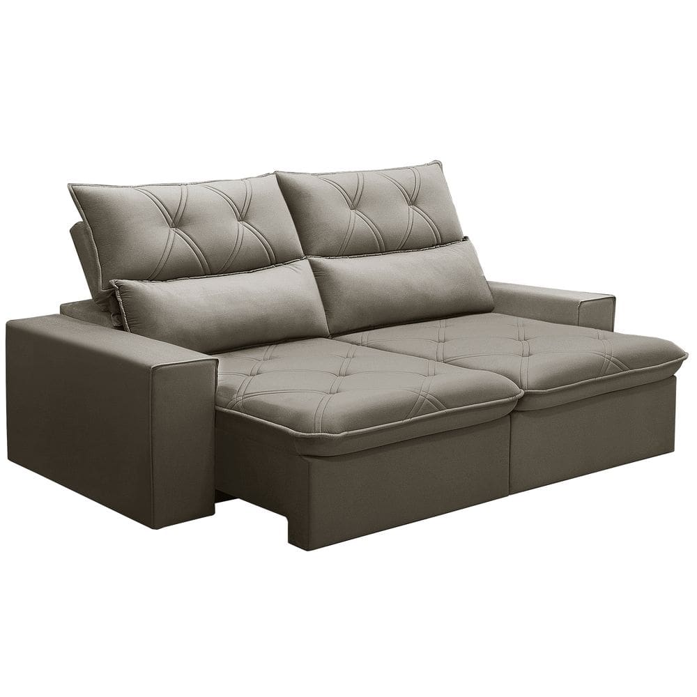 Sofá Retrátil Reclinável Para Sala 3 Lugares 210cm Aires F04 Veludo Marrom Claro - Lyam Decor