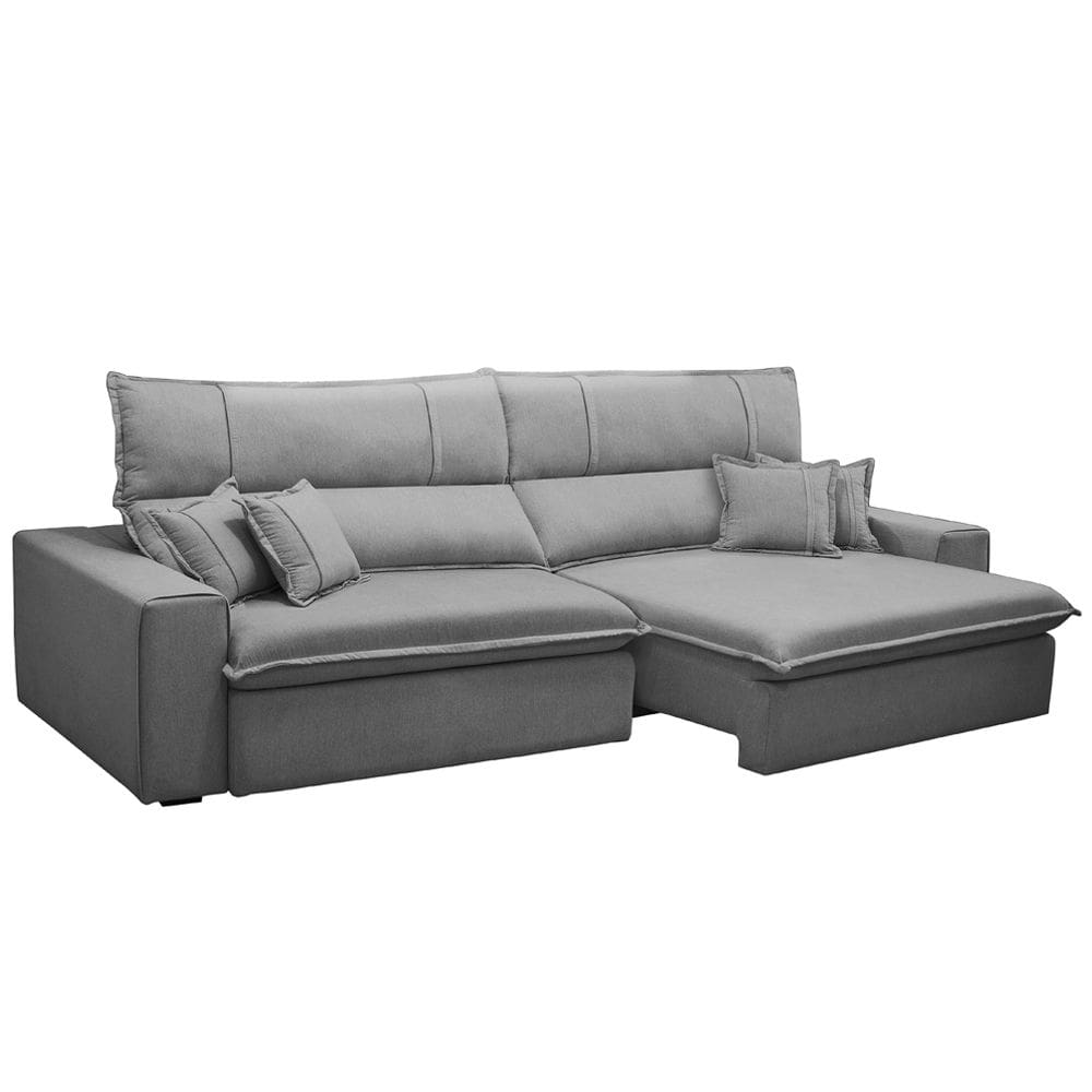 Sofá Retrátil Reclinável Para Sala 3 Lugares 250cm Aisha F04 Veludo Cinza Claro - Lyam Decor