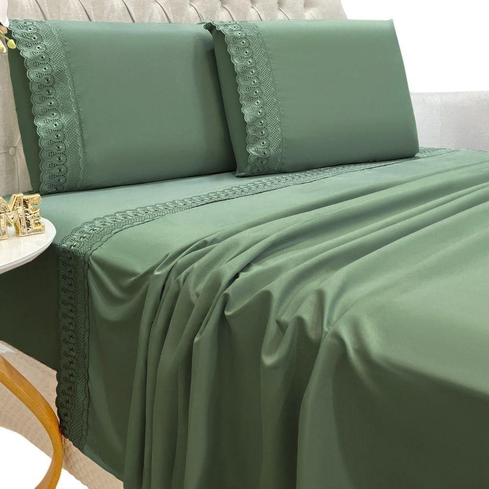 Jogo Lençol Queen Grace Bordado 4pç 100% Poliéster - Esmeral