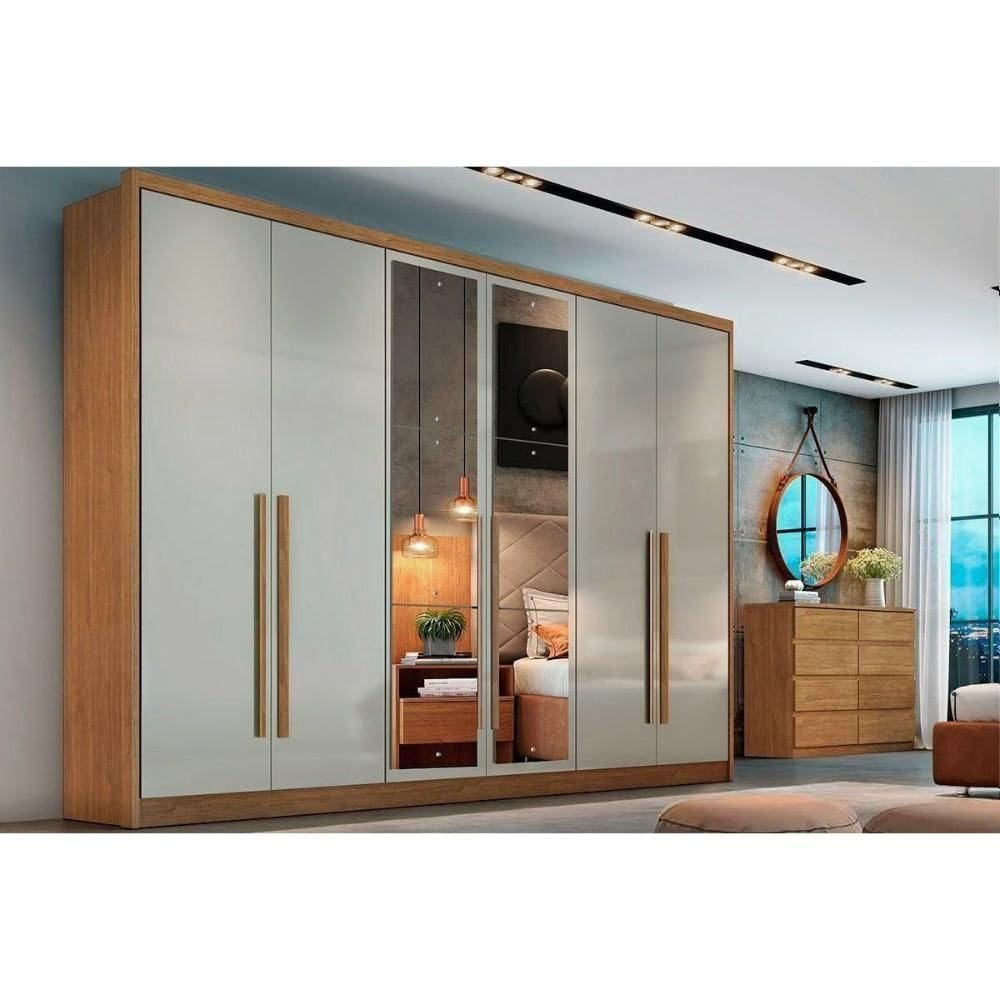Guarda Roupa Casal 6 Portas (2 C/ Espelho) E 8 Gavetas Robust/livorno Cumaru/fendi 25 - Novo Horizonte