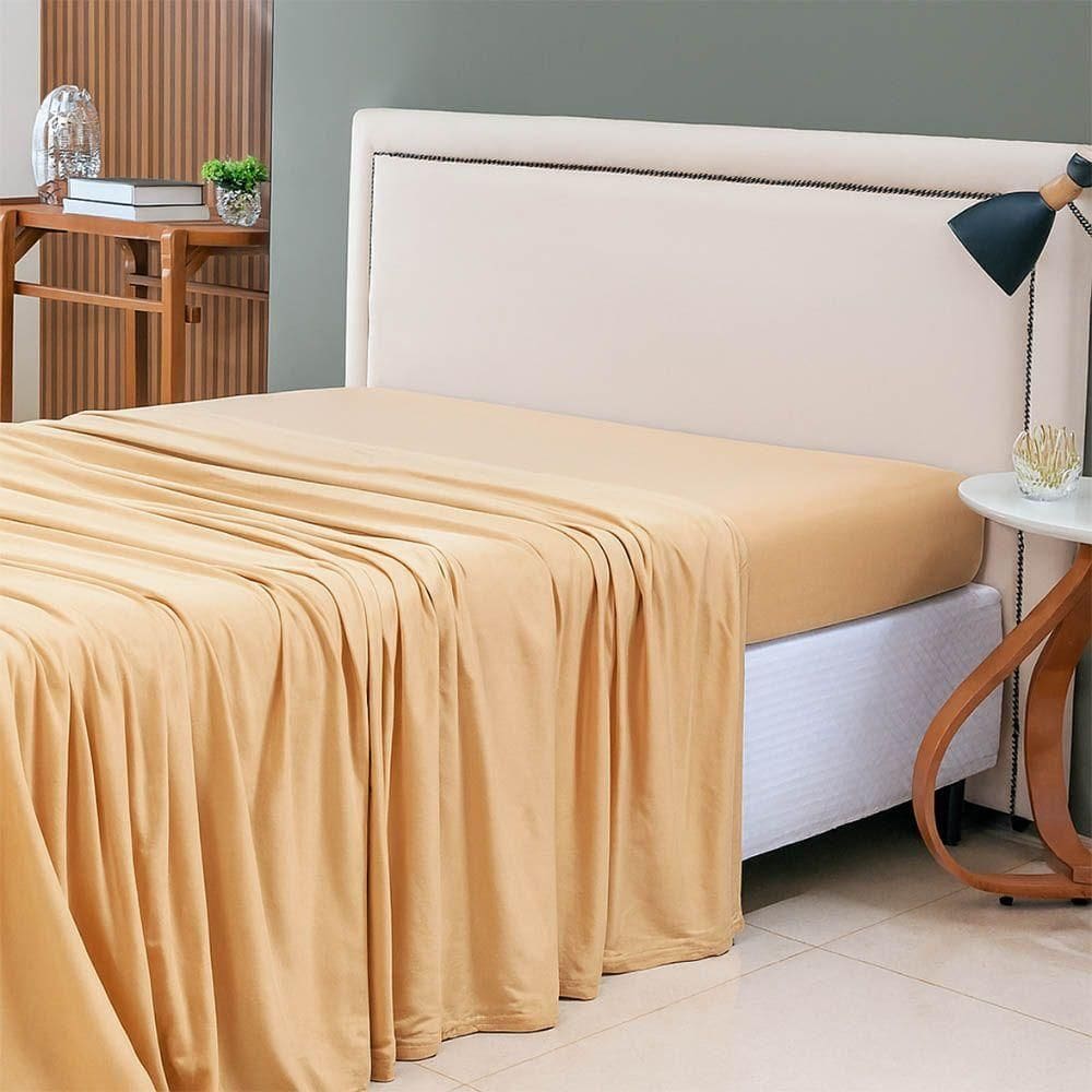 Lençol De Cima Avulso Minimal Liso Solteiro 01 Peça Malha 100% Algodão - Mostarda