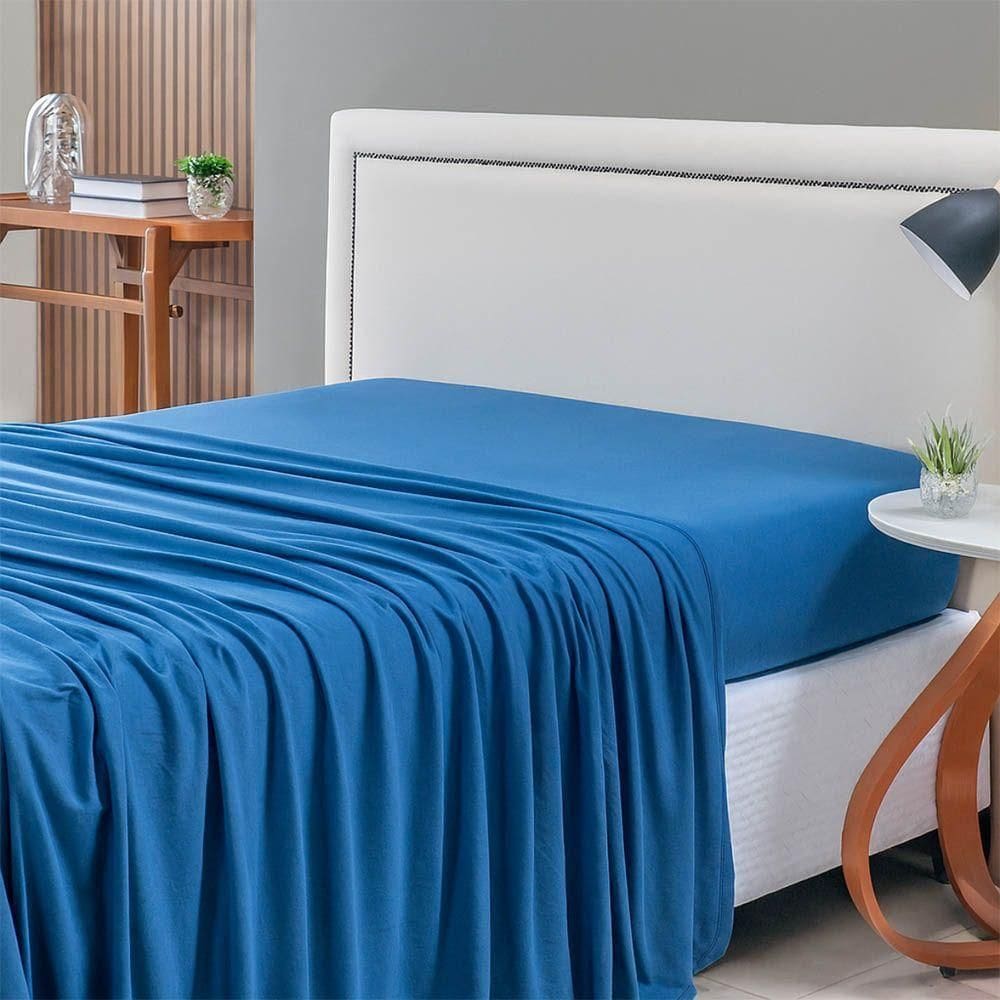 Lençol De Cima Avulso Minimal Liso Queen 01 Peça Malha 100% Algodão - Azul Marinho