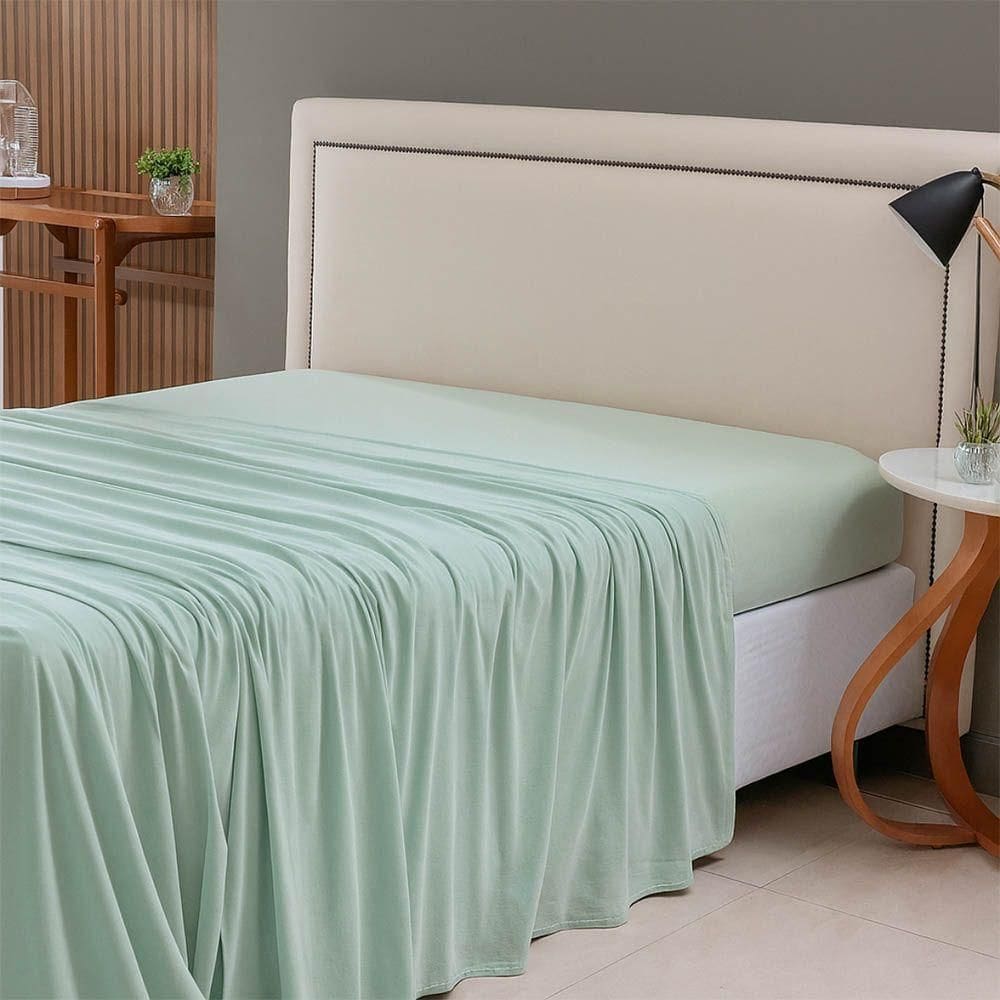 Lençol De Cima Avulso Minimal Liso Solteiro 01 Peça Malha 100% Algodão - Verde