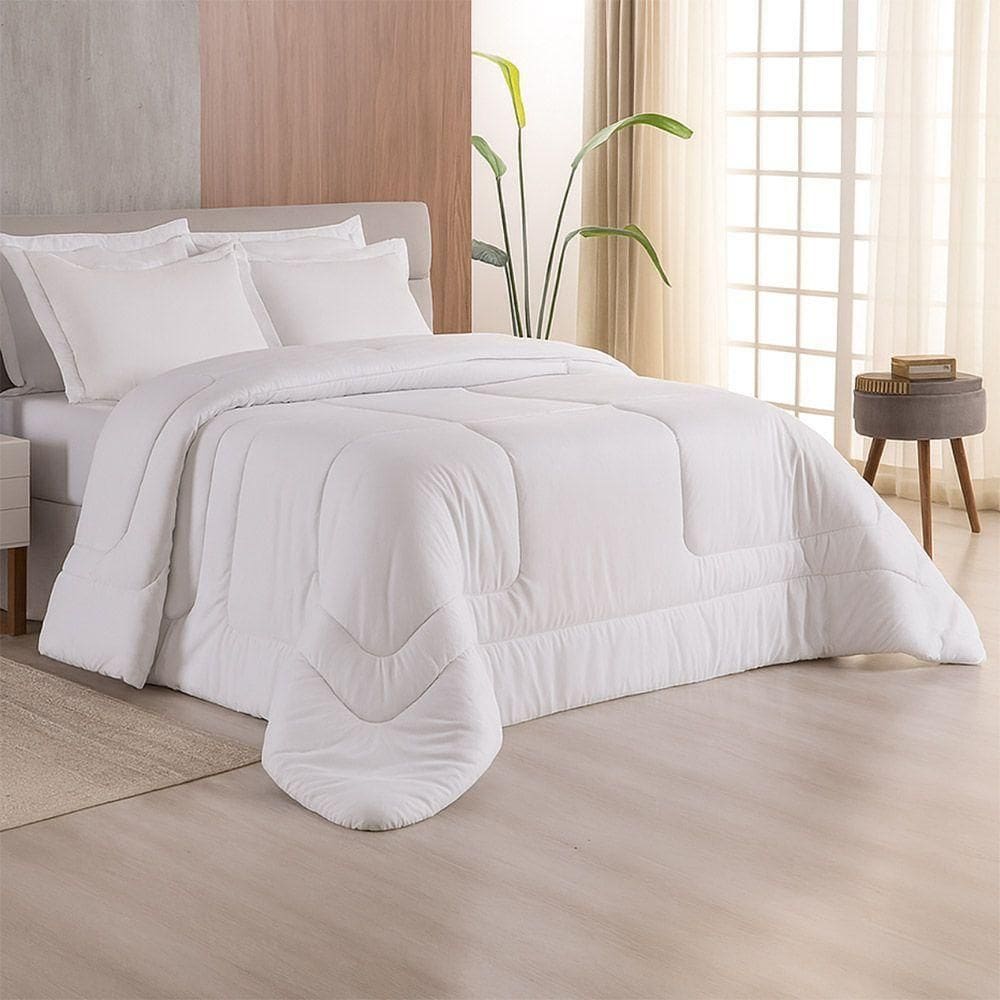 Edredom Bali Liso Casal 01 Peça Micropercal Dupla Face 400 Fios Macio - Branco - 100% Poliéster