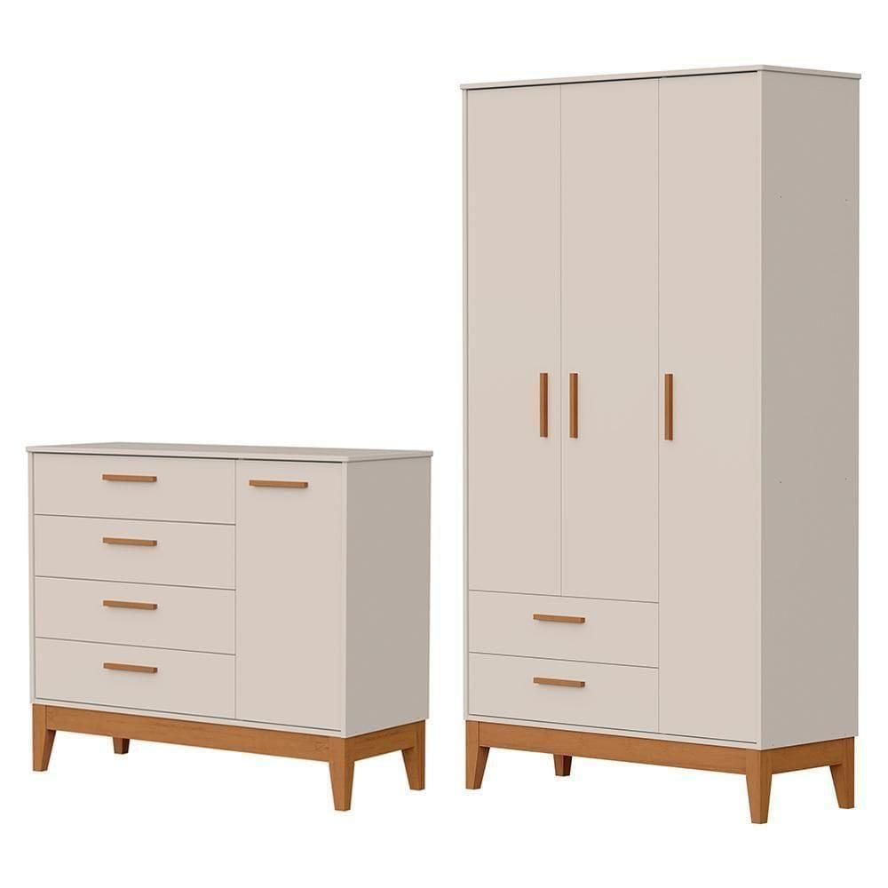 Jogo De Quarto Infantil Flip Guarda Roupa 3 Portas E Cômoda 1 Porta Areia Fosco - Reller Móveis Areia Fosco