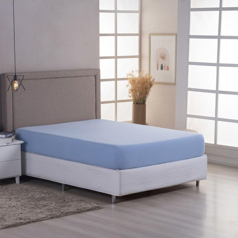 Lençol De Baixo Minimal King Avulso Com Elástico 01 Peça Malha 100% Algodão - Azul Claro